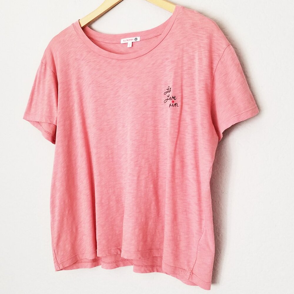 Anthropologie Sundry Tee T Shirt 100% Pima Cotton Let Love Win Embroidery Top M - Picture 12 of 14
